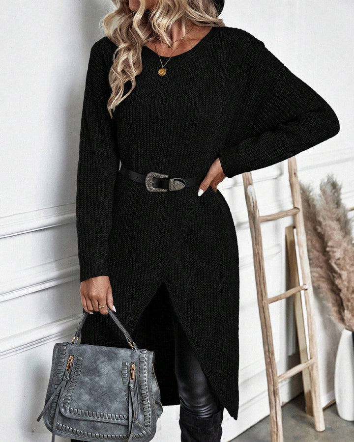 Artemis | Women's Asymmetrical Long Sleeve Tunic Sweater - Grey - Image 14