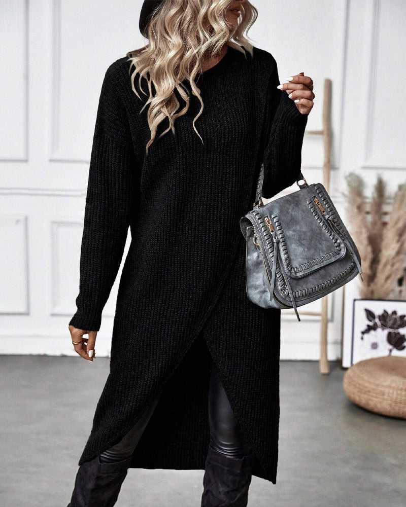 Artemis | Women's Asymmetrical Long Sleeve Tunic Sweater - Grey - Image 15