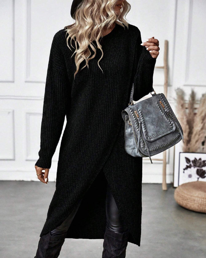 Artemis | Women's Asymmetrical Long Sleeve Tunic Sweater - Grey - Image 15