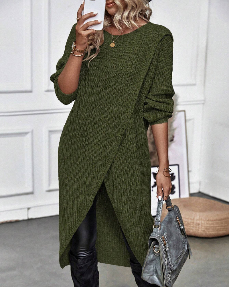 Artemis | Women's Asymmetrical Long Sleeve Tunic Sweater - Grey - Image 16