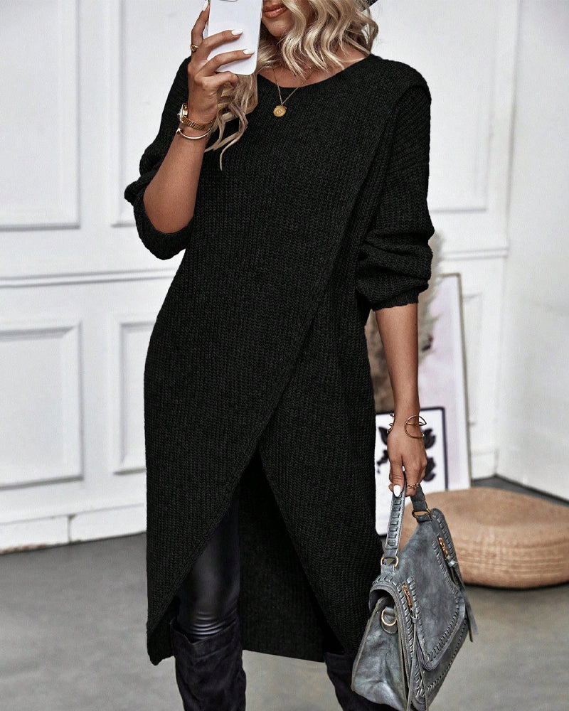 Artemis | Women's Asymmetrical Long Sleeve Tunic Sweater - Grey - Image 17