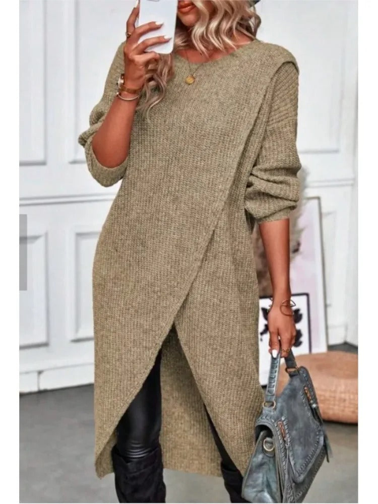 Artemis | Women's Asymmetrical Long Sleeve Tunic Sweater - Grey - Image 18