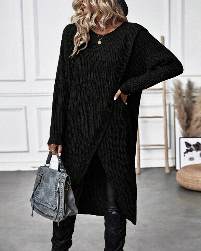 Artemis | Women's Asymmetrical Long Sleeve Tunic Sweater - Grey - Image 2