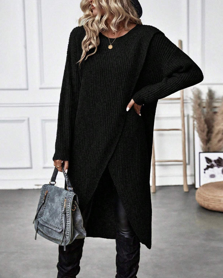 Artemis | Women's Asymmetrical Long Sleeve Tunic Sweater - Grey - Image 2