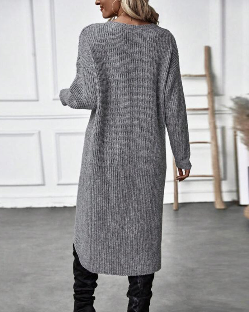 Artemis | Women's Asymmetrical Long Sleeve Tunic Sweater - Grey - Image 6