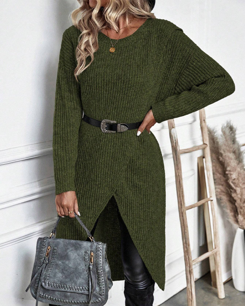 Artemis | Women's Asymmetrical Long Sleeve Tunic Sweater - Grey - Image 8