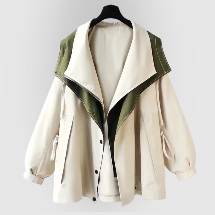 Artemis | Women's Oversized Hooded Windbreaker Jacket - Beige - Image 1