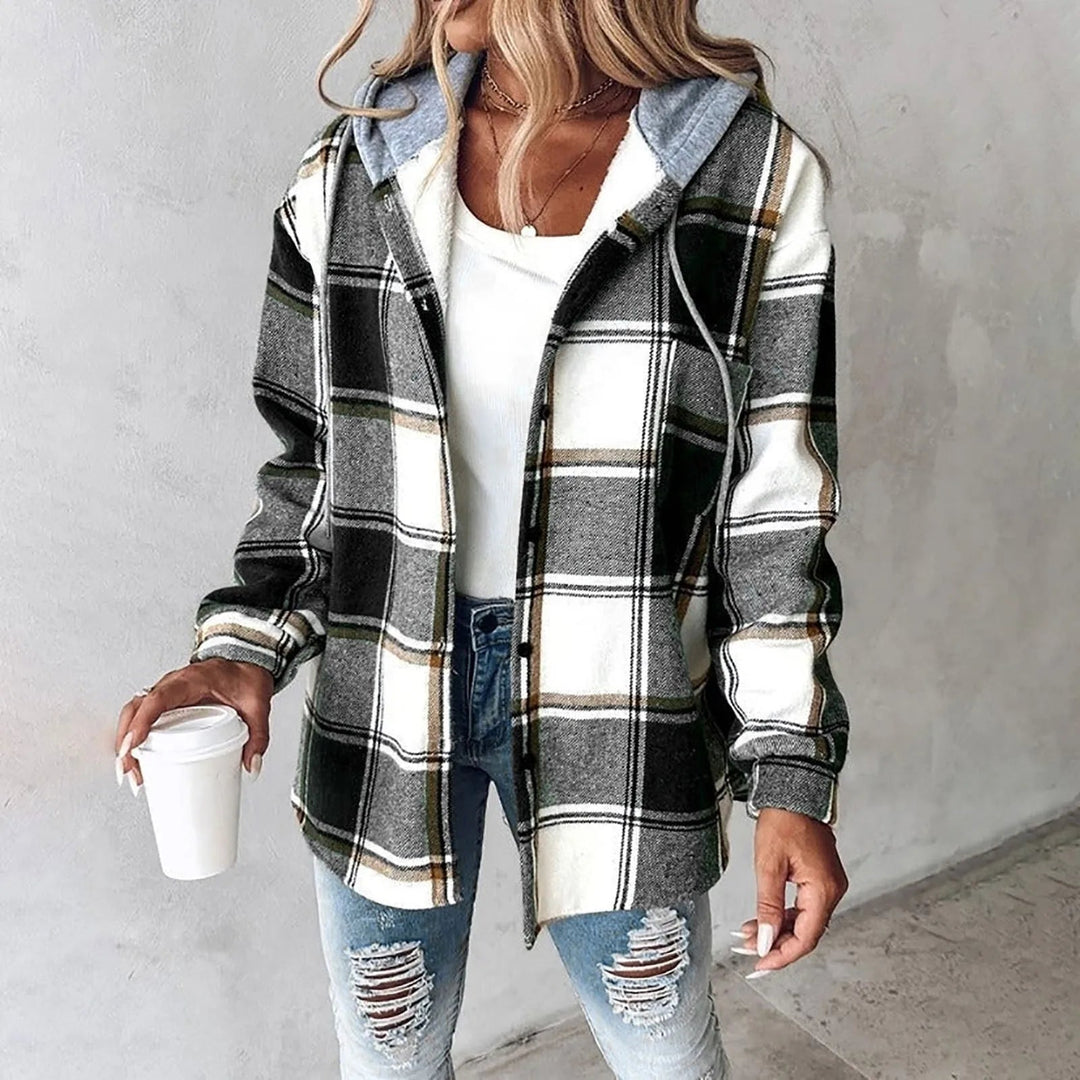 Artemisia | Women's Plaid Hooded Long Cardigan - Image 1
