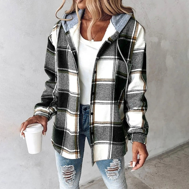 Artemisia | Women's Plaid Hooded Long Cardigan - Image 1