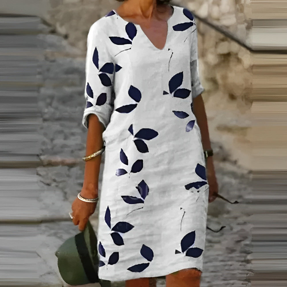Arvelle | Women's Summer Dress Leaf Print - White - Image 2
