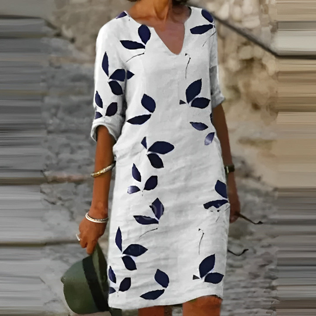Arvelle | Women's Summer Dress Leaf Print - White - Image 2