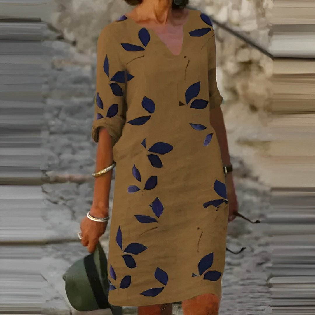 Arvelle | Women's Summer Dress Leaf Print - White - Image 4