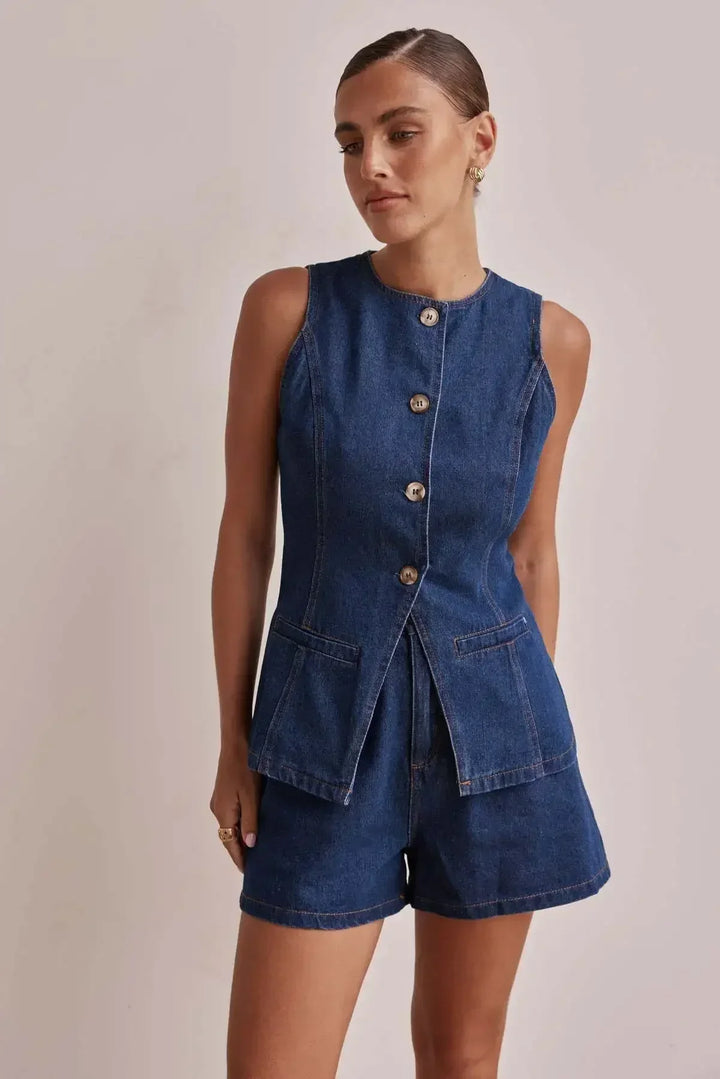 Arvenne | Women's Denim Shorts Co-ord Set - Blue - Image 1