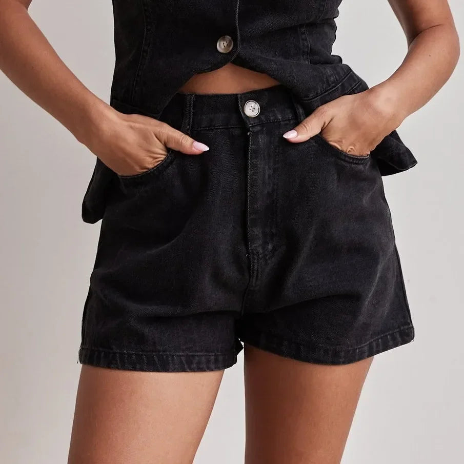Arvenne | Women's Denim Shorts Co-ord Set - Blue - Image 10