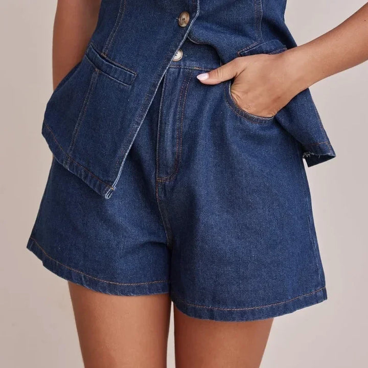Arvenne | Women's Denim Shorts Co-ord Set - Blue - Image 11