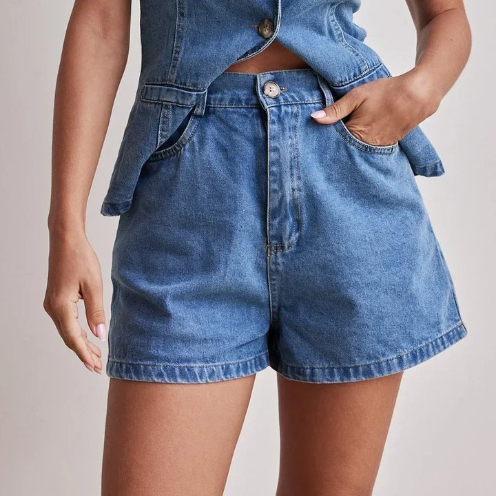 Arvenne | Women's Denim Shorts Co-ord Set - Blue - Image 12