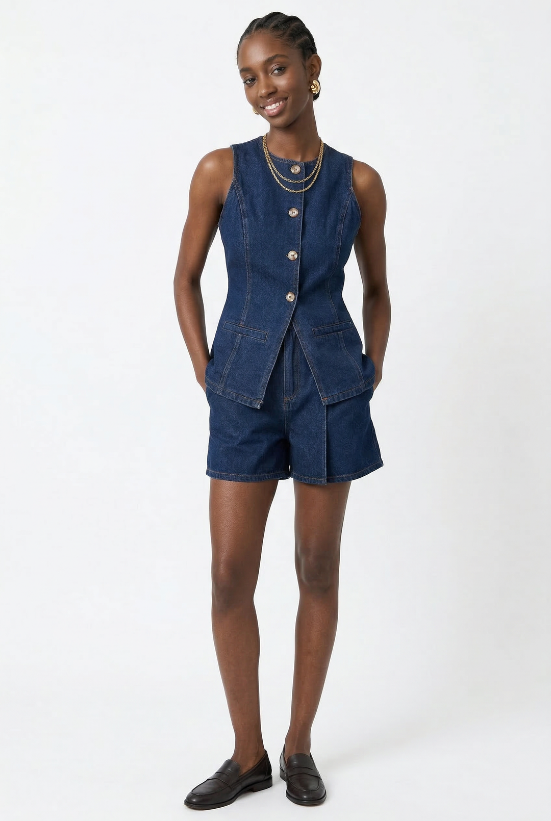 Arvenne | Women's Denim Shorts Co-ord Set - Blue - Image 2