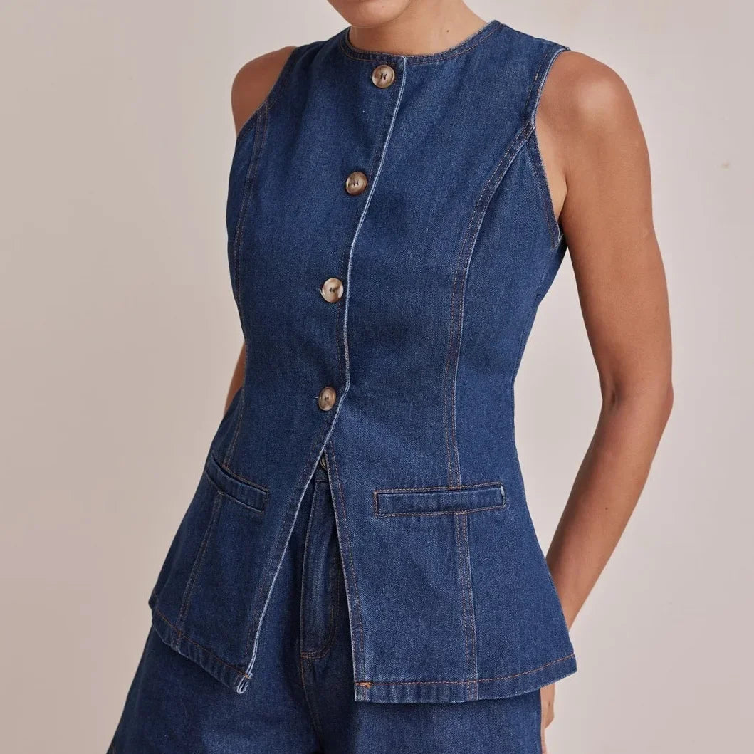Arvenne | Women's Denim Shorts Co-ord Set - Blue - Image 3