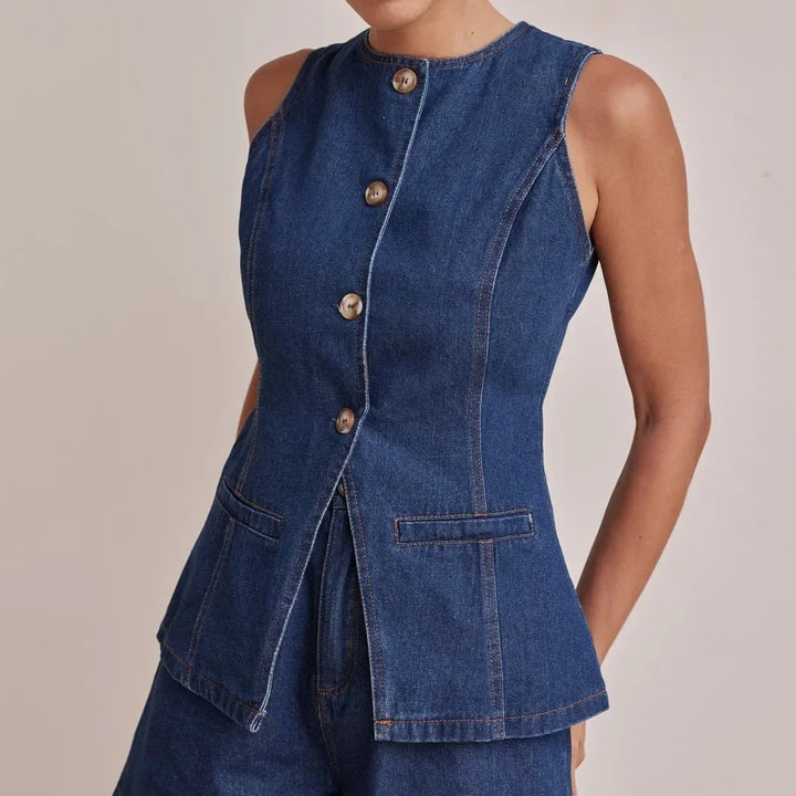 Arvenne | Women's Denim Shorts Co-ord Set - Blue - Image 3