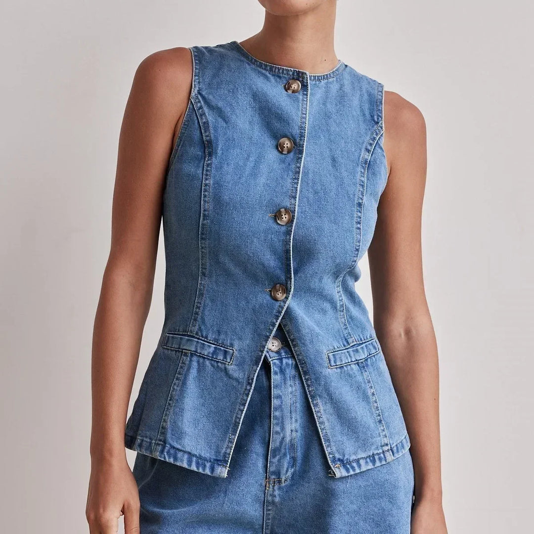 Arvenne | Women's Denim Shorts Co-ord Set - Blue - Image 4