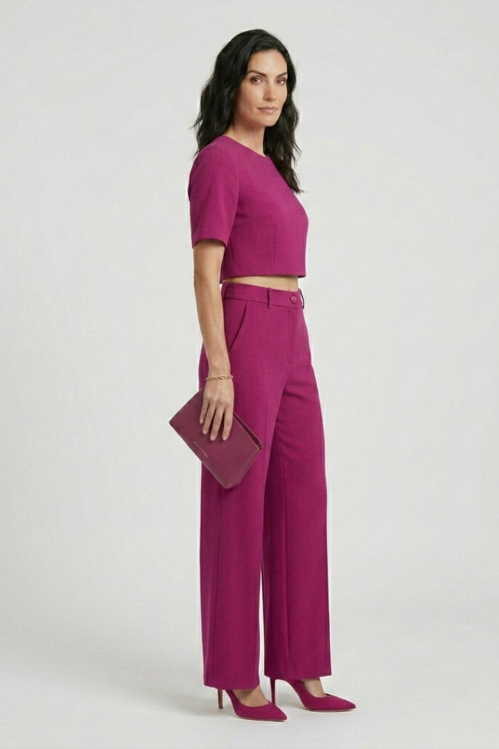 Arvinda | Women's Two Piece Set Wide Leg Trousers - Hot Pink - Image 3