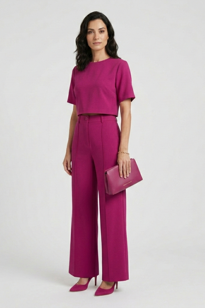 Arvinda | Women's Two Piece Set Wide Leg Trousers - Hot Pink - Image 4