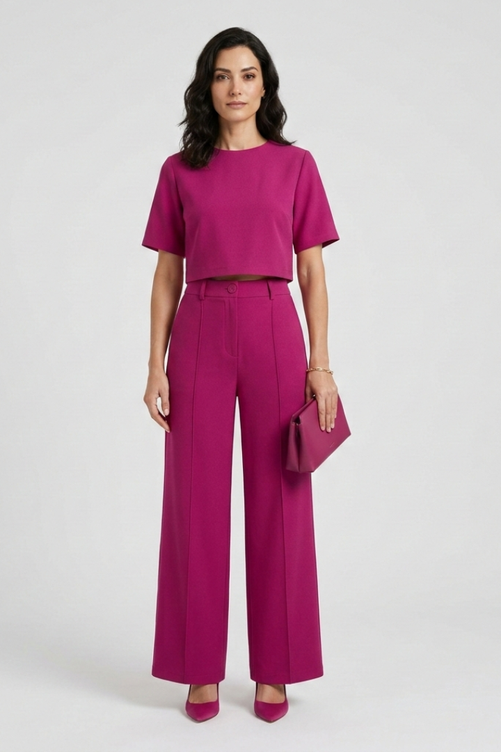 Arvinda | Women's Two Piece Set Wide Leg Trousers - Hot Pink - Image 6