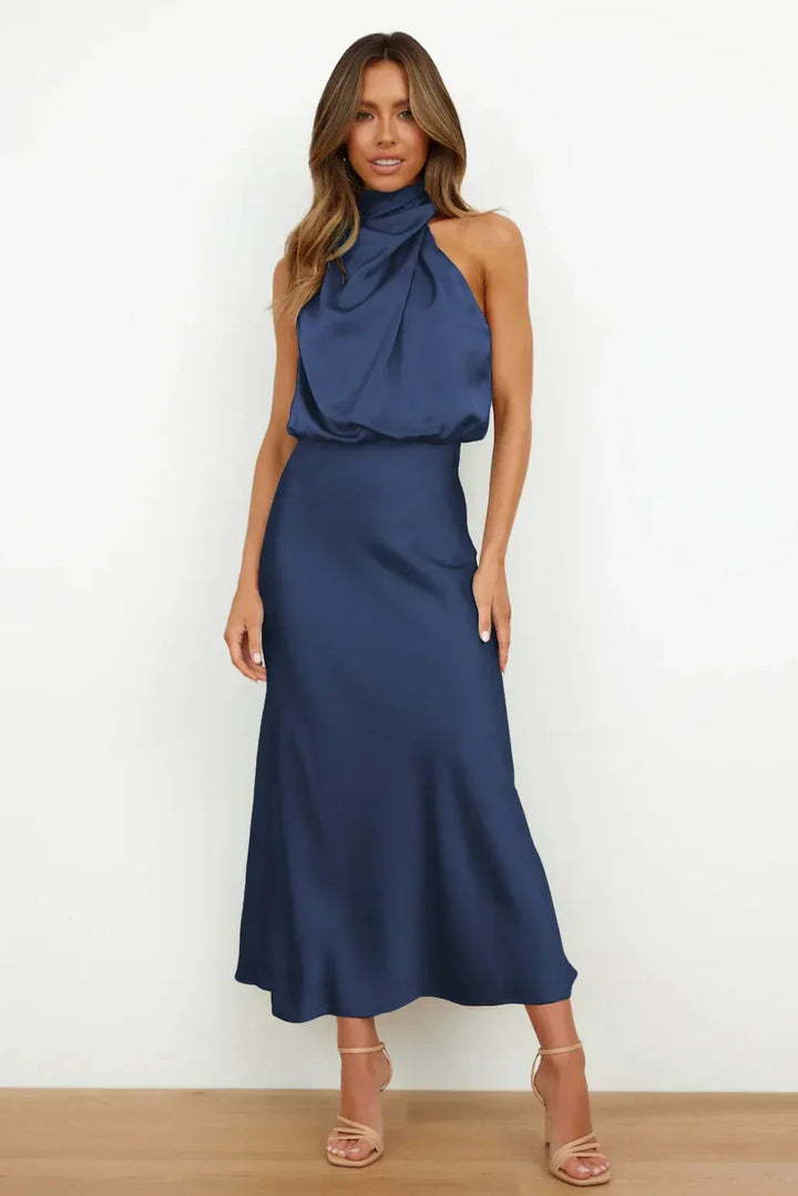 Arvindel | Women's Wedding Guest Halter Neck Midi Dress - Sage - Image 10