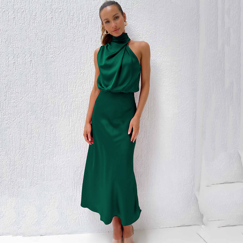 Arvindel | Women's Wedding Guest Halter Neck Midi Dress - Sage - Image 12