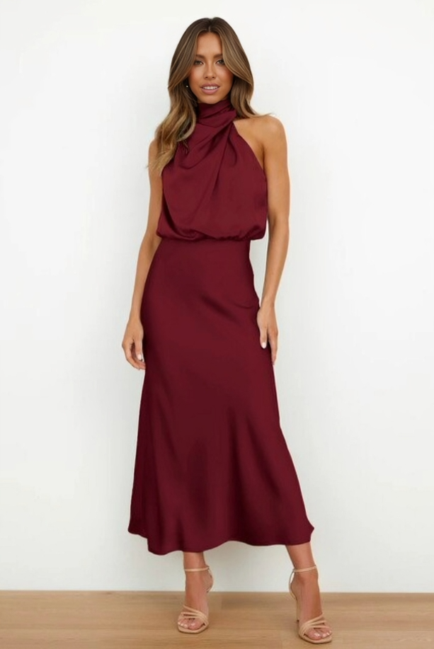 Arvindel | Women's Wedding Guest Halter Neck Midi Dress - Sage - Image 14