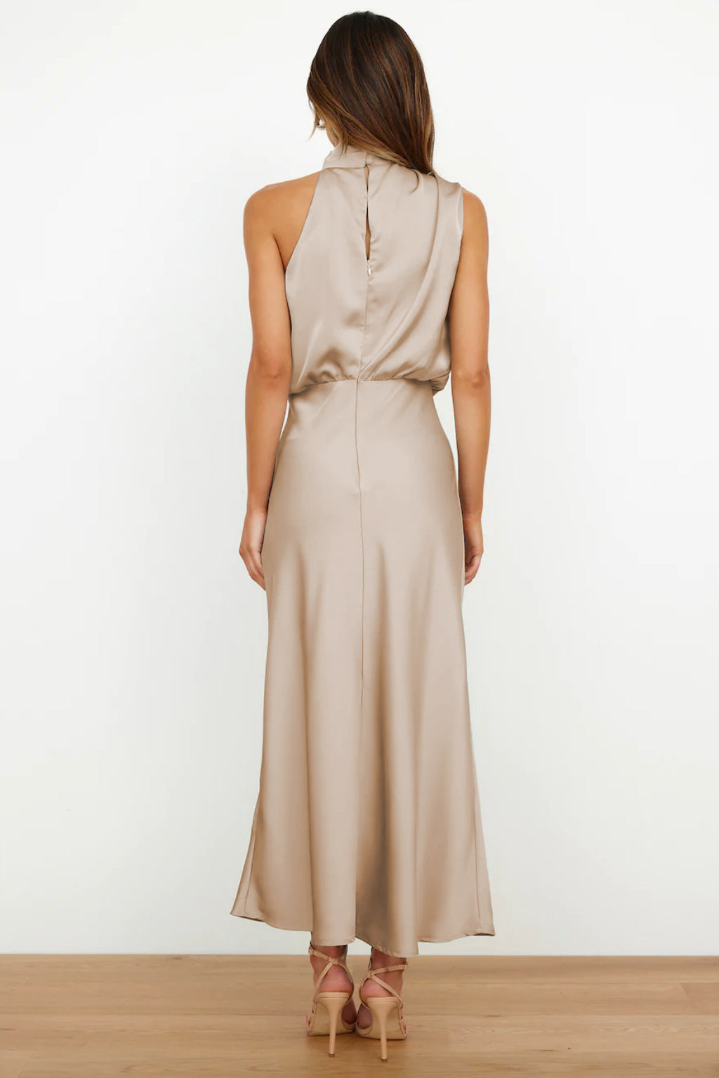 Arvindel | Women's Wedding Guest Halter Neck Midi Dress - Sage - Image 5