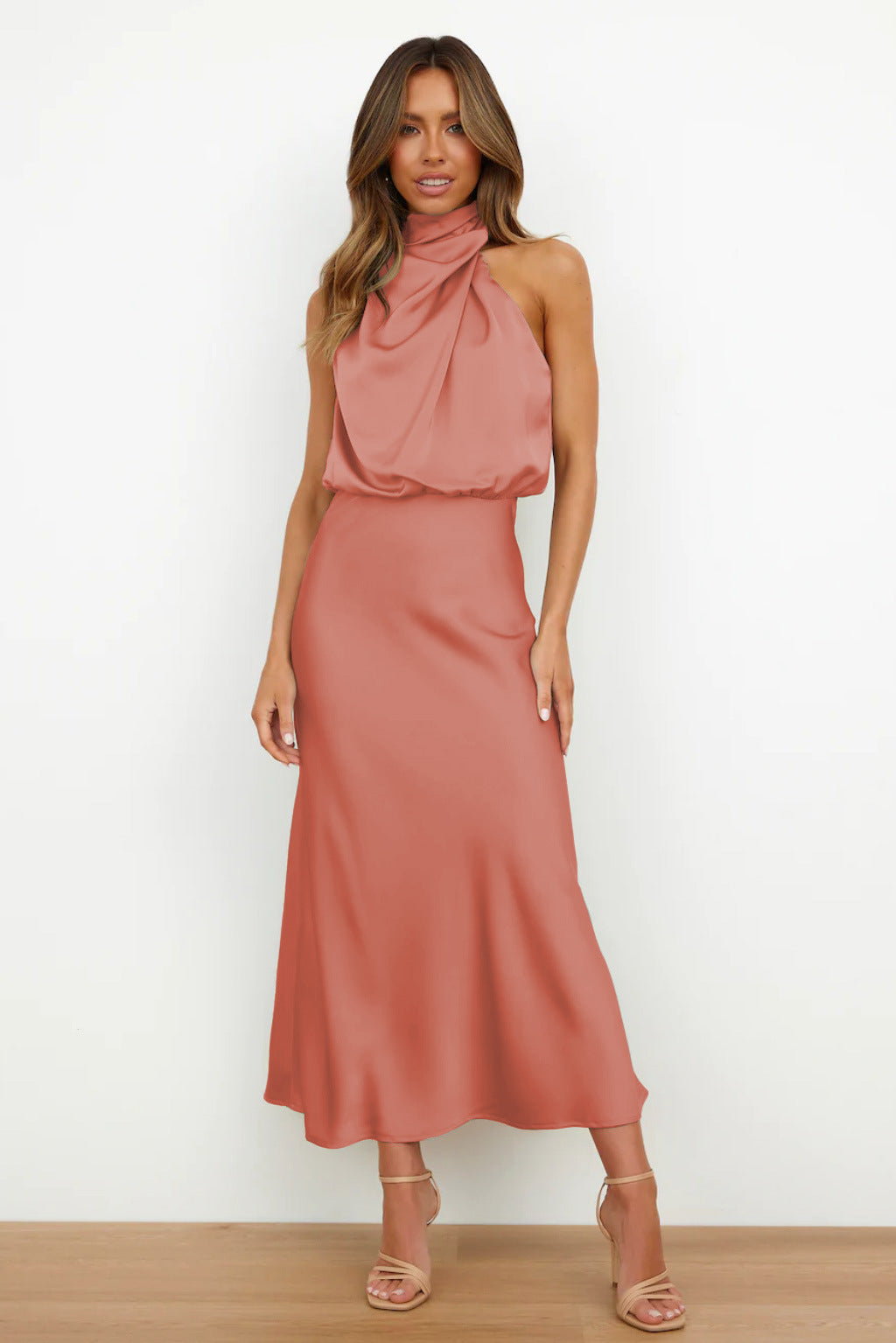 Arvindel | Women's Wedding Guest Halter Neck Midi Dress - Sage - Image 6