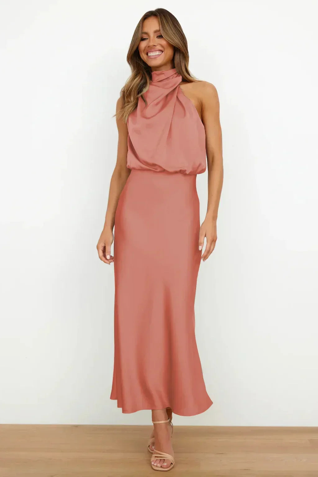 Arvindel | Women's Wedding Guest Halter Neck Midi Dress - Sage - Image 7