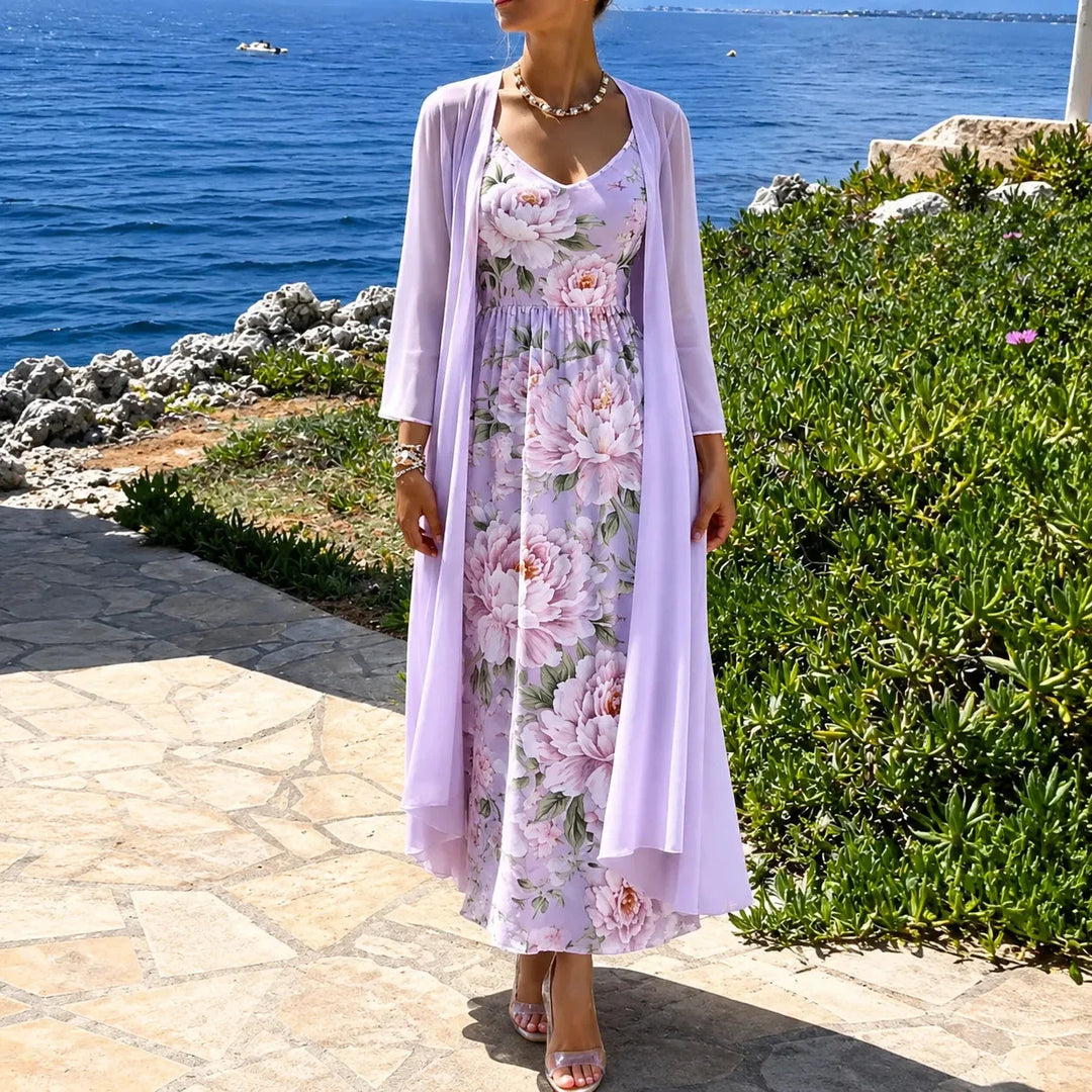Arvine | Women's Floral Maxi Dress Two-Piece Set - Light Pink - Image 12