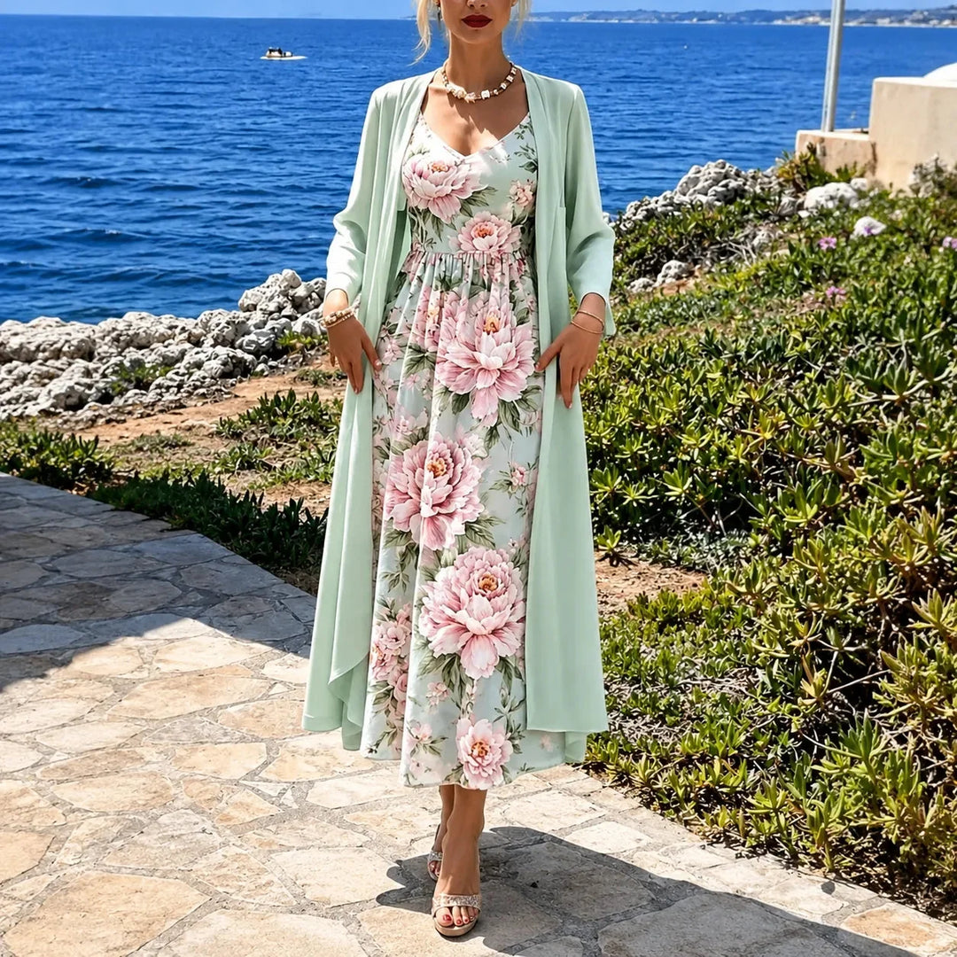Arvine | Women's Floral Maxi Dress Two-Piece Set - Light Pink - Image 13