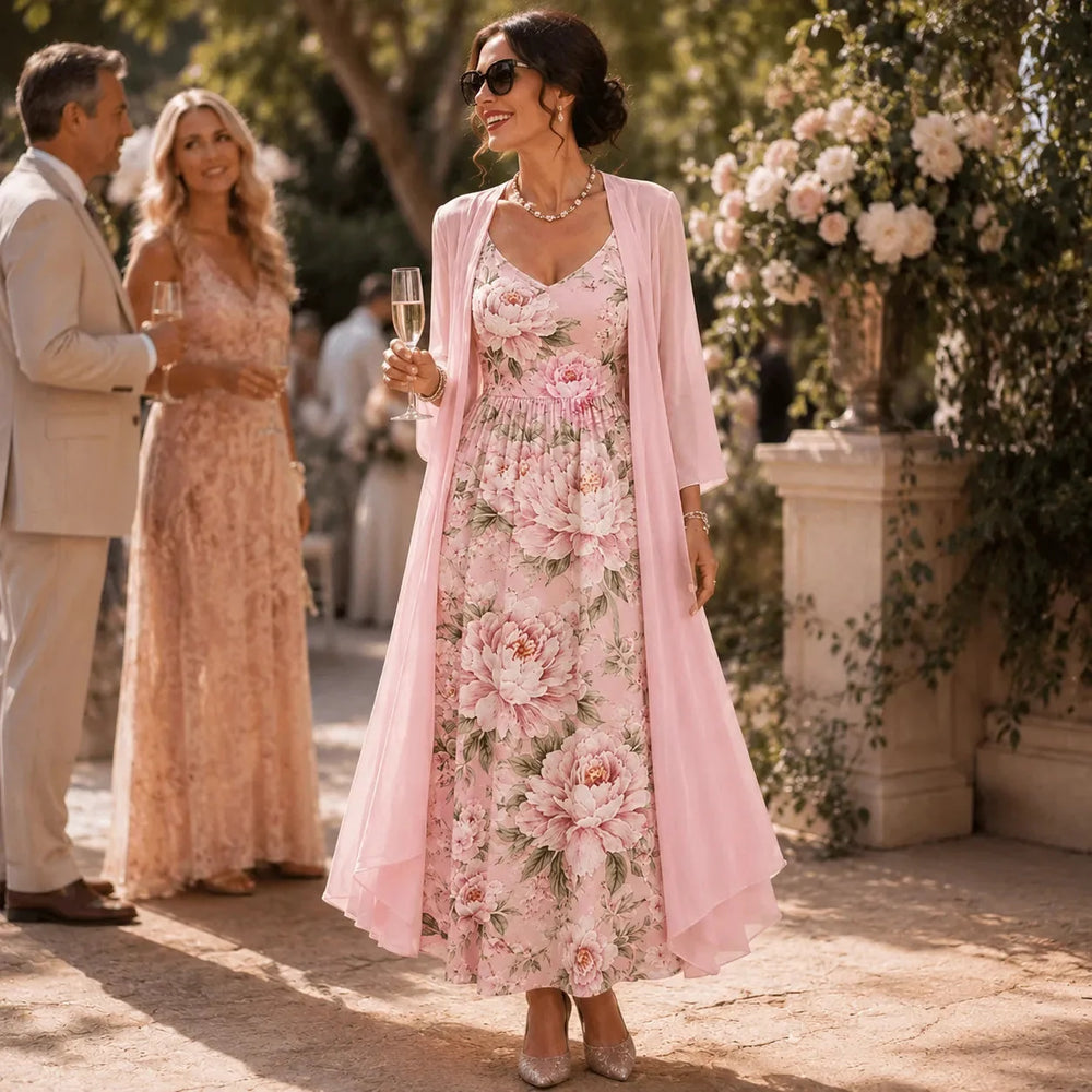 Arvine | Women's Floral Maxi Dress Two-Piece Set - Light Pink - Image 2