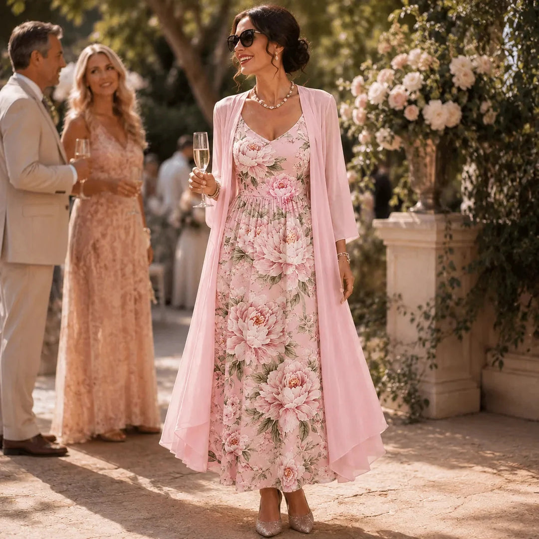 Arvine | Women's Floral Maxi Dress Two-Piece Set - Light Pink - Image 2