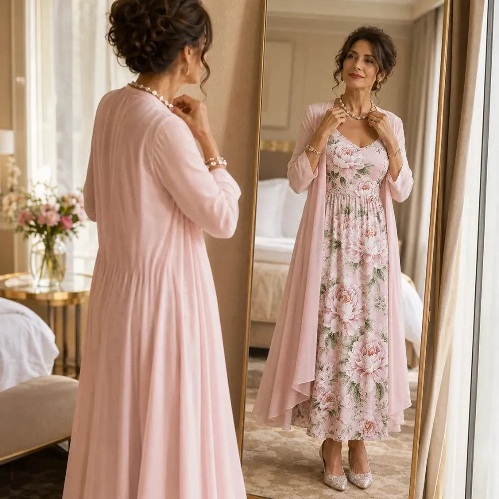 Arvine | Women's Floral Maxi Dress Two-Piece Set - Light Pink - Image 4