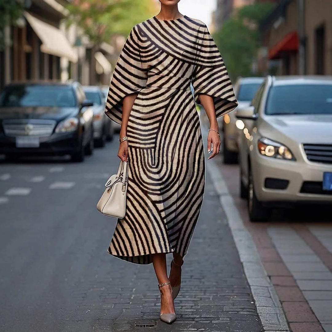 Asena | Women's Batwing Sleeve Midi Dress Abstract Print - Image 1
