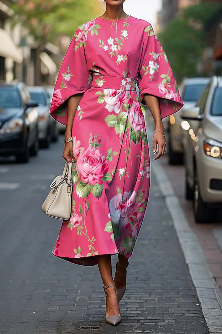 Asena | Women's Batwing Sleeve Midi Dress Abstract Print - Image 10