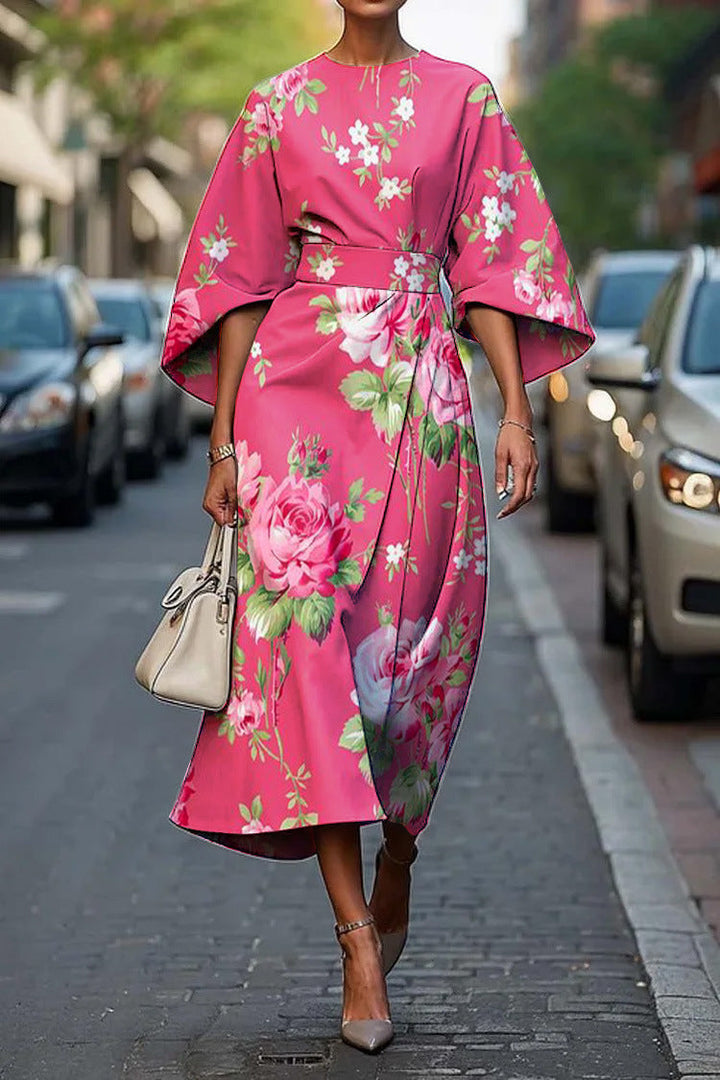 Asena | Women's Batwing Sleeve Midi Dress Abstract Print - Image 10
