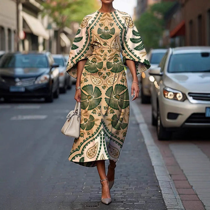 Asena | Women's Batwing Sleeve Midi Dress Abstract Print - Image 2