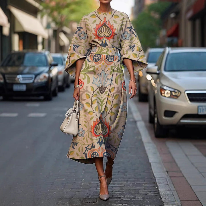 Asena | Women's Batwing Sleeve Midi Dress Abstract Print - Image 3