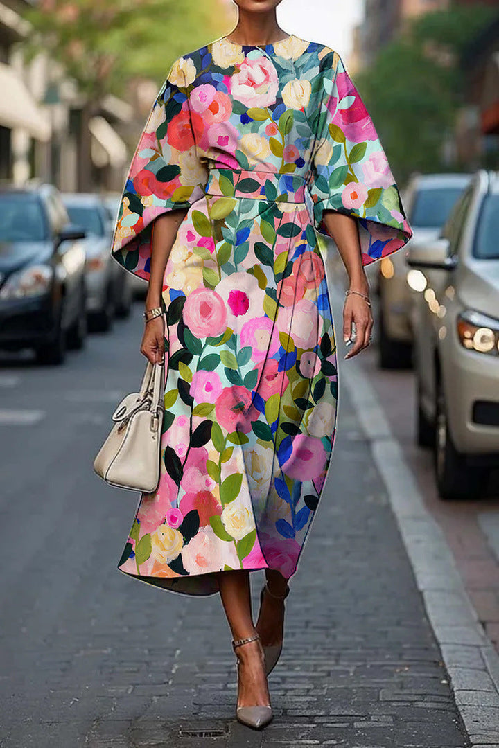 Asena | Women's Batwing Sleeve Midi Dress Abstract Print - Image 6