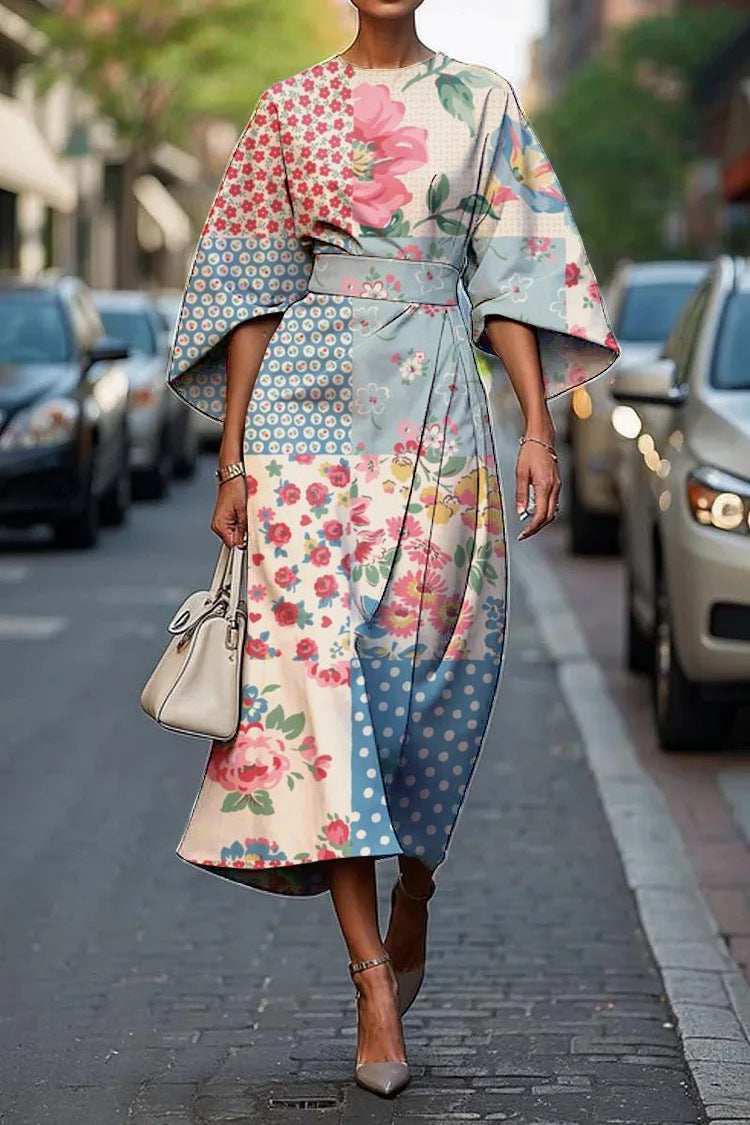 Asena | Women's Batwing Sleeve Midi Dress Abstract Print - Image 9