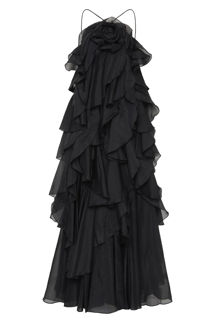 Asena | Women's Long Ruffle Halter Dress - Coral - Image 7