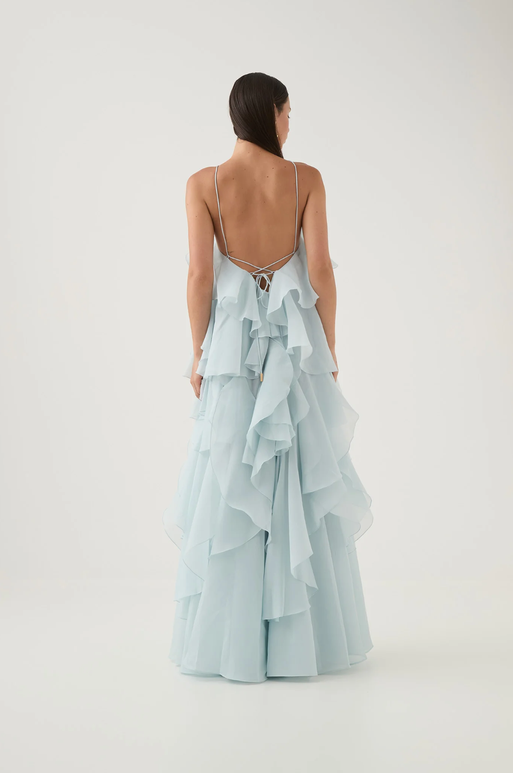 Asena | Women's Long Ruffle Halter Dress - Coral - Image 9