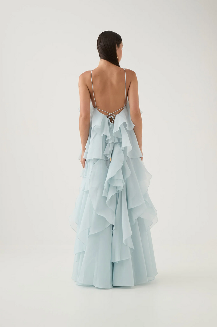 Asena | Women's Long Ruffle Halter Dress - Coral - Image 9