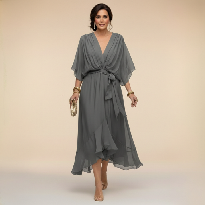 Aspen | Women's Chiffon Wrap Midi Dress in Olive Green - Olive Green - Image 10