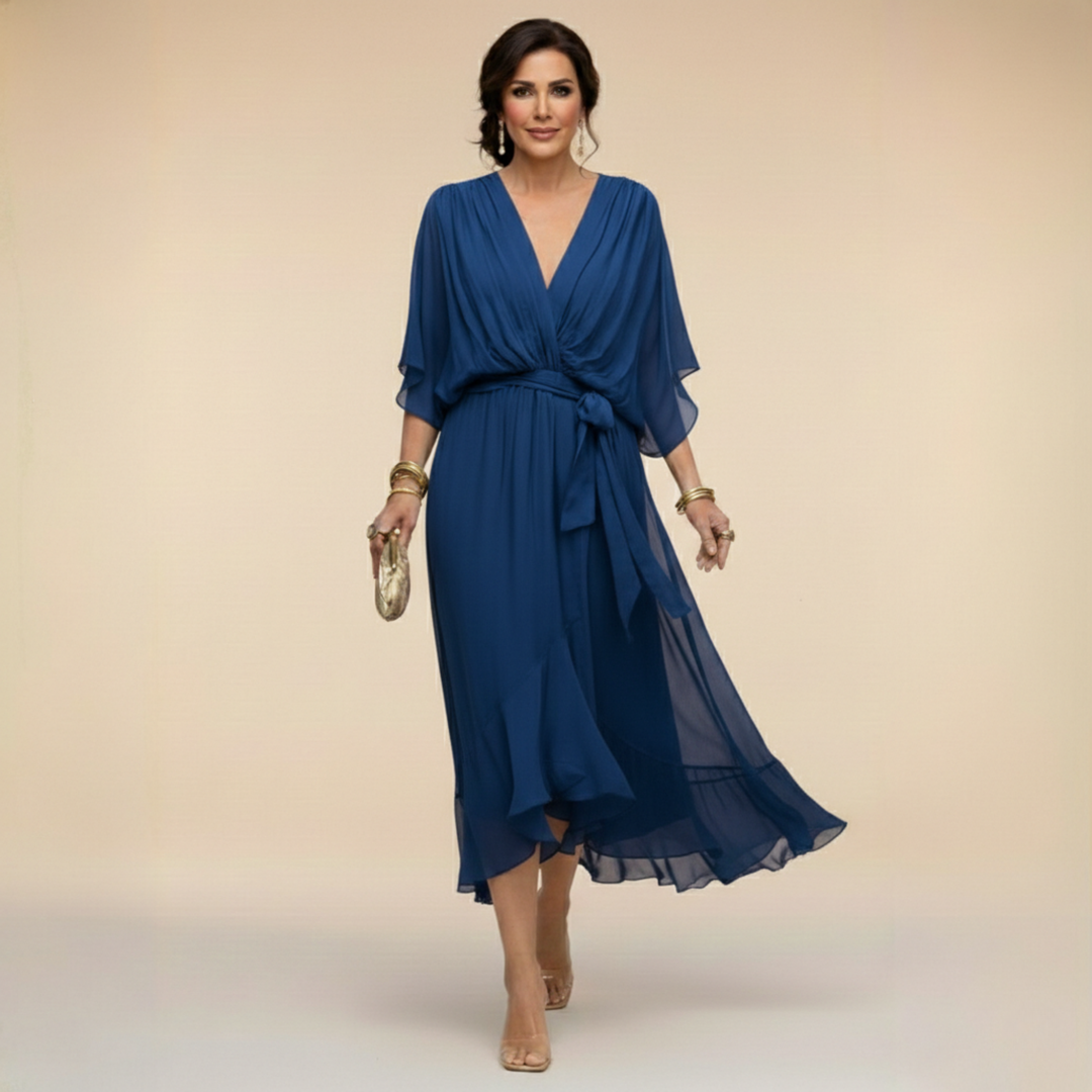 Aspen | Women's Chiffon Wrap Midi Dress in Olive Green - Olive Green - Image 3
